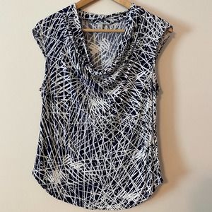 Halogen navy and white drape neck top Medium